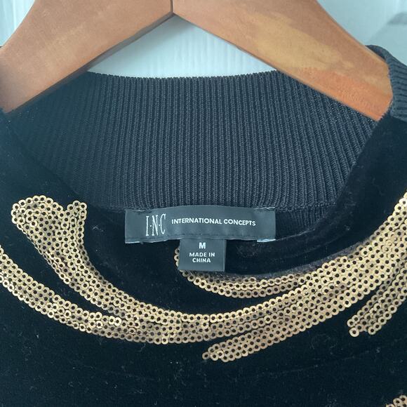 INC International Concepts Dress Size M Sequin Sweater Black Gold Mini - Picture 2 of 4